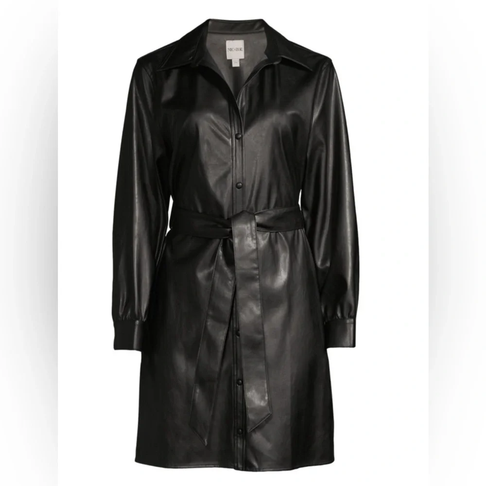 NWT Nic+Zoe Womens Black Faux Leather Knee Length Shirtdress Size Large and XL - Picture 2 of 11